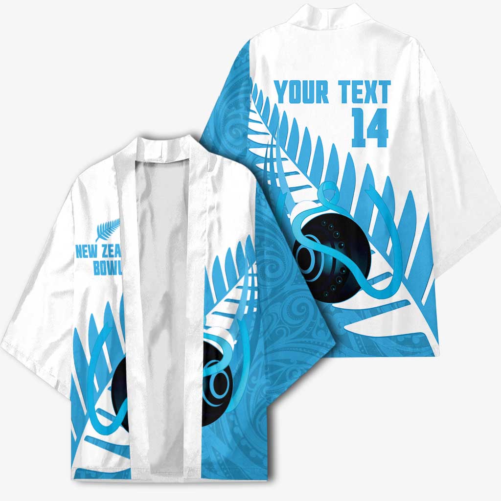 New Zealand Lawn Bowls Prostate Cancer Custom Kimono Aotearoa Maori Silver Fern Blue Ribbon - Polynesian Pride
