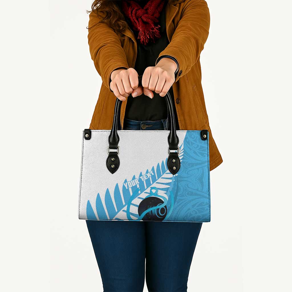 New Zealand Lawn Bowls Prostate Cancer Custom Leather Bag Aotearoa Maori Silver Fern Blue Ribbon - Polynesian Pride