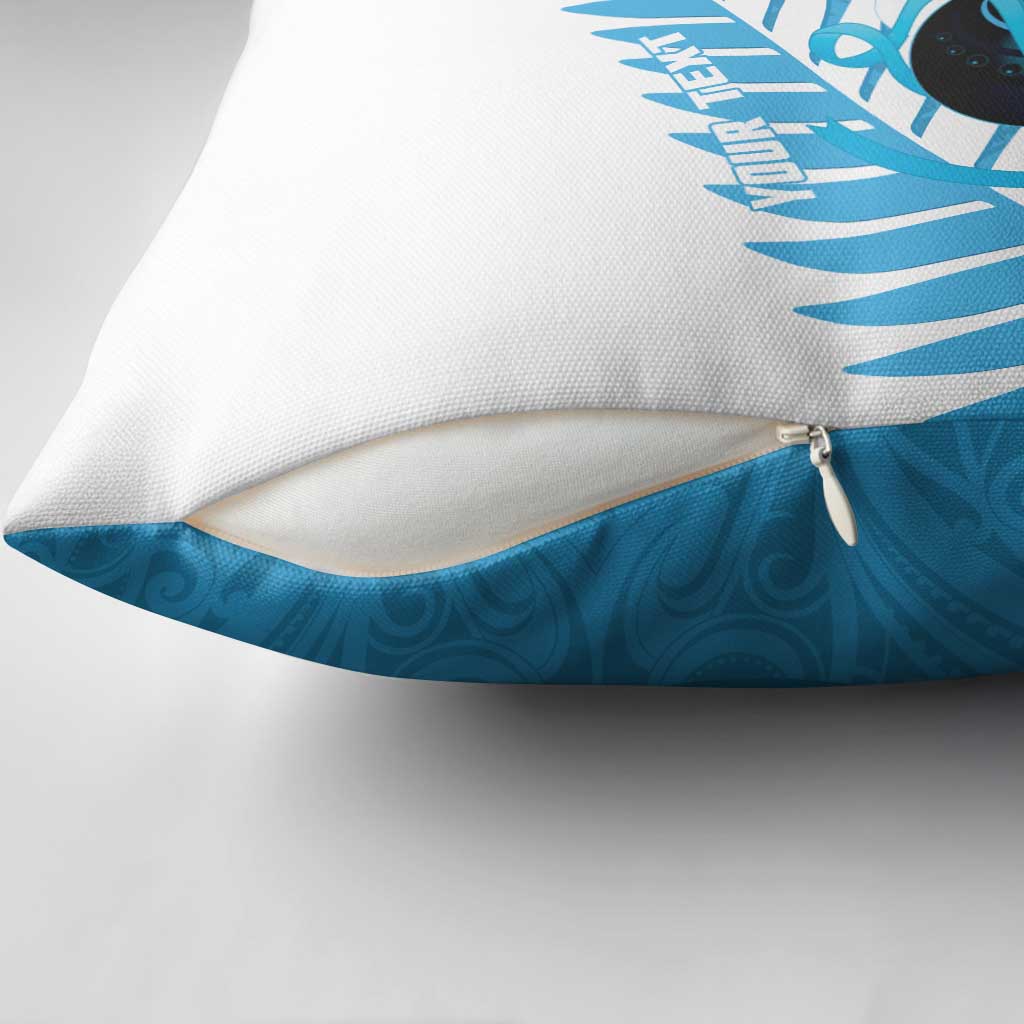 New Zealand Lawn Bowls Prostate Cancer Custom Pillow Cover Aotearoa Maori Silver Fern Blue Ribbon - Polynesian Pride