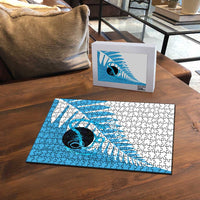 New Zealand Lawn Bowls Prostate Cancer Custom Puzzle Aotearoa Maori Silver Fern Blue Ribbon - Polynesian Pride