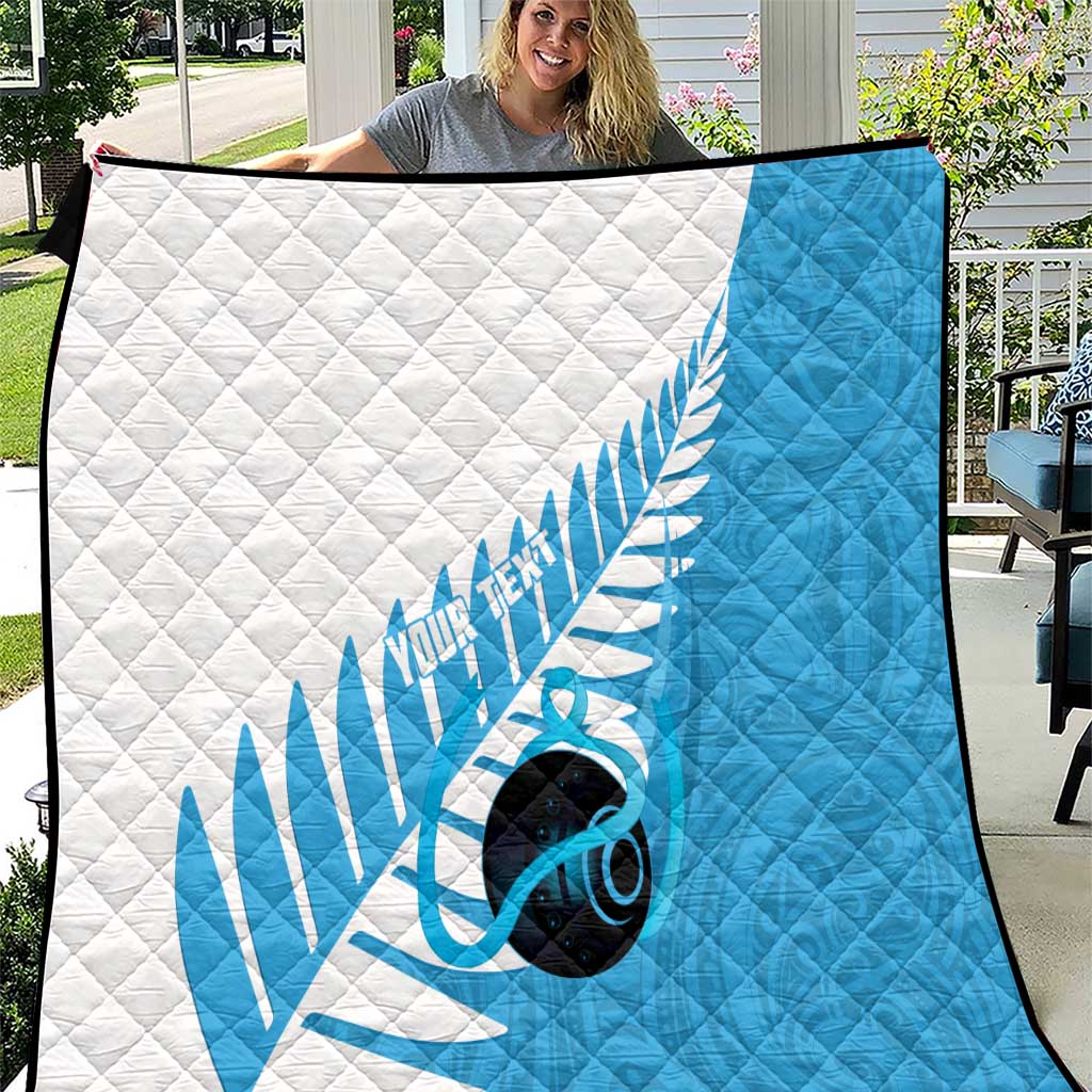 New Zealand Lawn Bowls Prostate Cancer Custom Quilt Aotearoa Maori Silver Fern Blue Ribbon - Polynesian Pride