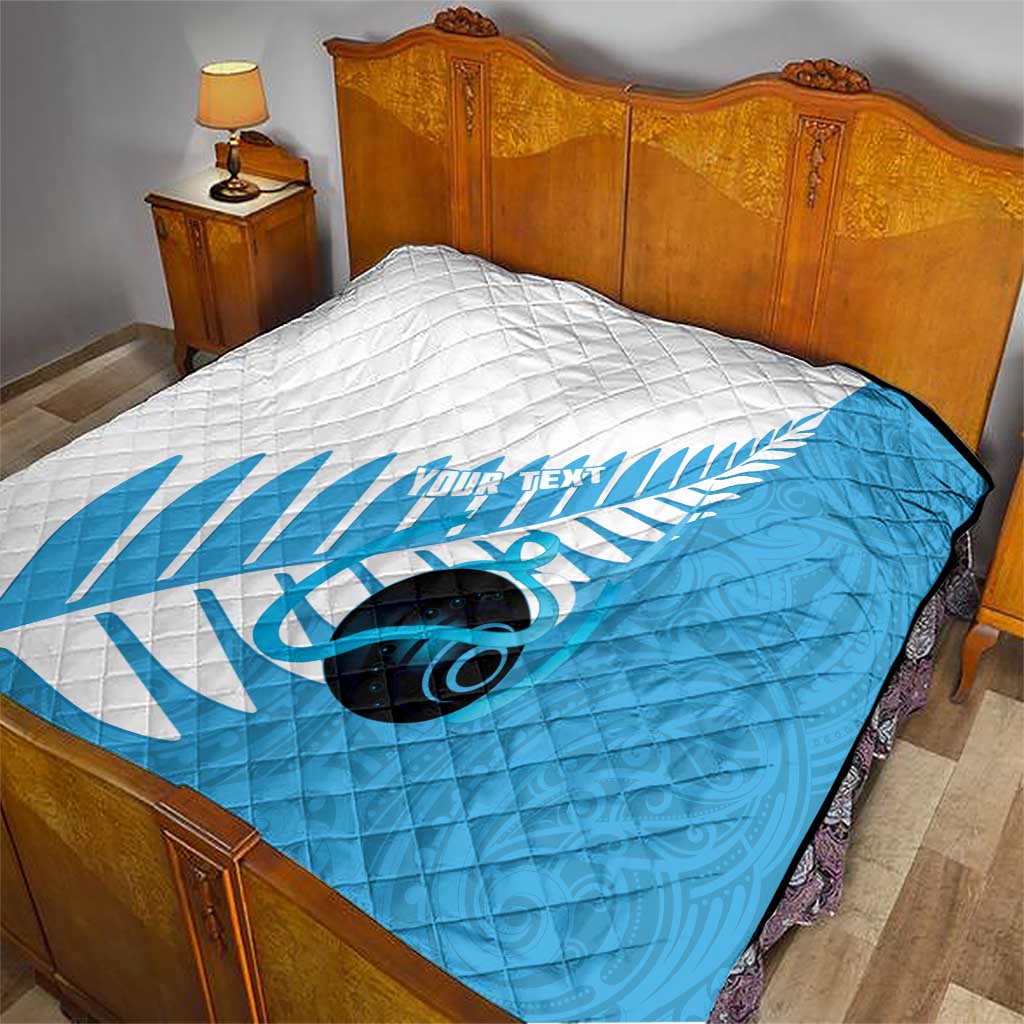 New Zealand Lawn Bowls Prostate Cancer Custom Quilt Aotearoa Maori Silver Fern Blue Ribbon - Polynesian Pride