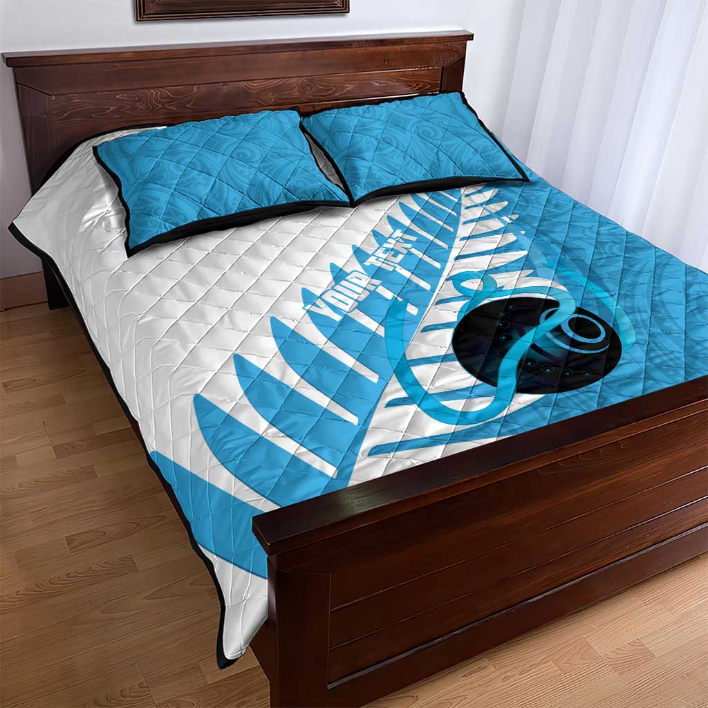 New Zealand Lawn Bowls Prostate Cancer Custom Quilt Bed Set Aotearoa Maori Silver Fern Blue Ribbon - Polynesian Pride