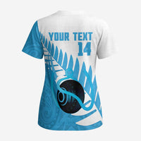 New Zealand Lawn Bowls Prostate Cancer Custom Scrub Top Aotearoa Maori Silver Fern Blue Ribbon - Polynesian Pride