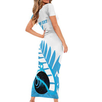 New Zealand Lawn Bowls Prostate Cancer Custom Short Sleeve Bodycon Dress Aotearoa Maori Silver Fern Blue Ribbon - Polynesian Pride