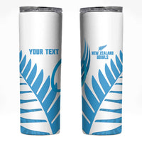 New Zealand Lawn Bowls Prostate Cancer Custom Skinny Tumbler Aotearoa Maori Silver Fern Blue Ribbon - Polynesian Pride