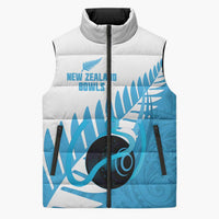 New Zealand Lawn Bowls Prostate Cancer Custom Sleeveless Puffer Jacket Aotearoa Maori Silver Fern Blue Ribbon - Polynesian Pride