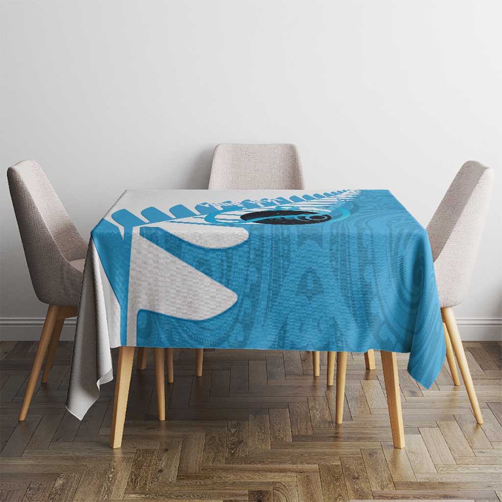 New Zealand Lawn Bowls Prostate Cancer Custom Tablecloth Aotearoa Maori Silver Fern Blue Ribbon - Polynesian Pride