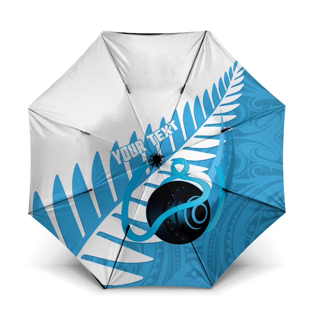 New Zealand Lawn Bowls Prostate Cancer Custom Umbrella Aotearoa Maori Silver Fern Blue Ribbon - Polynesian Pride