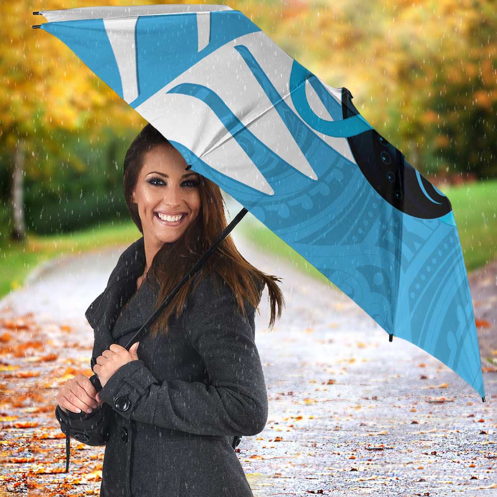 New Zealand Lawn Bowls Prostate Cancer Custom Umbrella Aotearoa Maori Silver Fern Blue Ribbon - Polynesian Pride