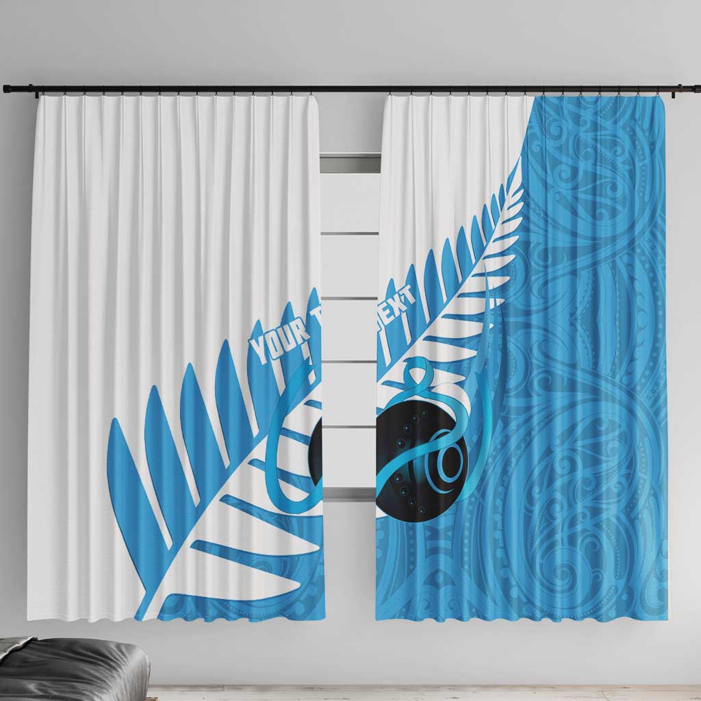 New Zealand Lawn Bowls Prostate Cancer Custom Window Curtain Aotearoa Maori Silver Fern Blue Ribbon - Polynesian Pride