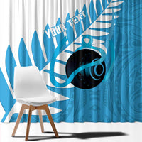 New Zealand Lawn Bowls Prostate Cancer Custom Window Curtain Aotearoa Maori Silver Fern Blue Ribbon - Polynesian Pride