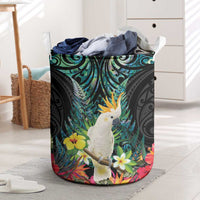 Sulphur-crested Cockatoo New Zealand Laundry Basket Paua Shell Aotearoa Maori Tropical Flowers LT14 Black - Polynesian Pride
