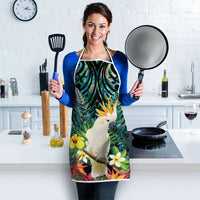 Sulphur-crested Cockatoo New Zealand Apron Paua Shell Aotearoa Maori Tropical Flowers - Polynesian Pride