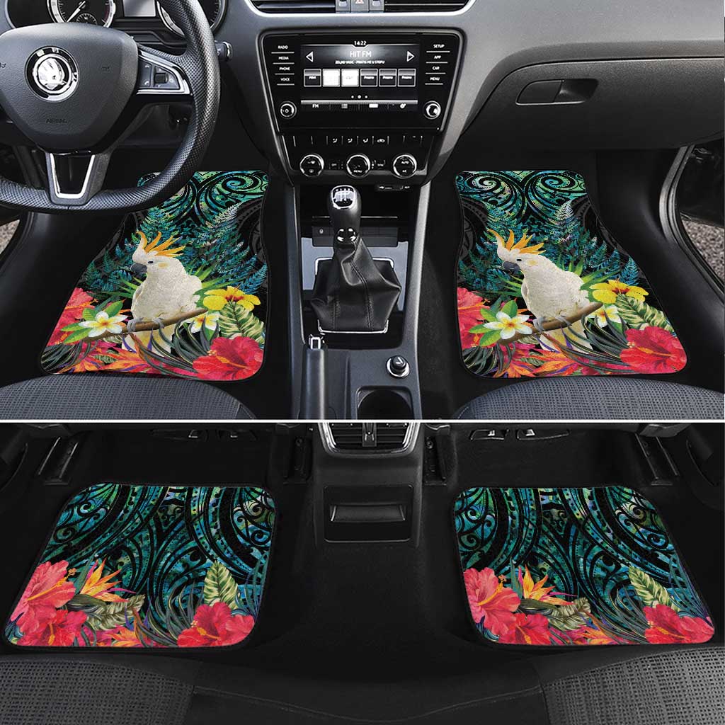 Sulphur-crested Cockatoo New Zealand Car Mats Paua Shell Aotearoa Maori Tropical Flowers - Polynesian Pride