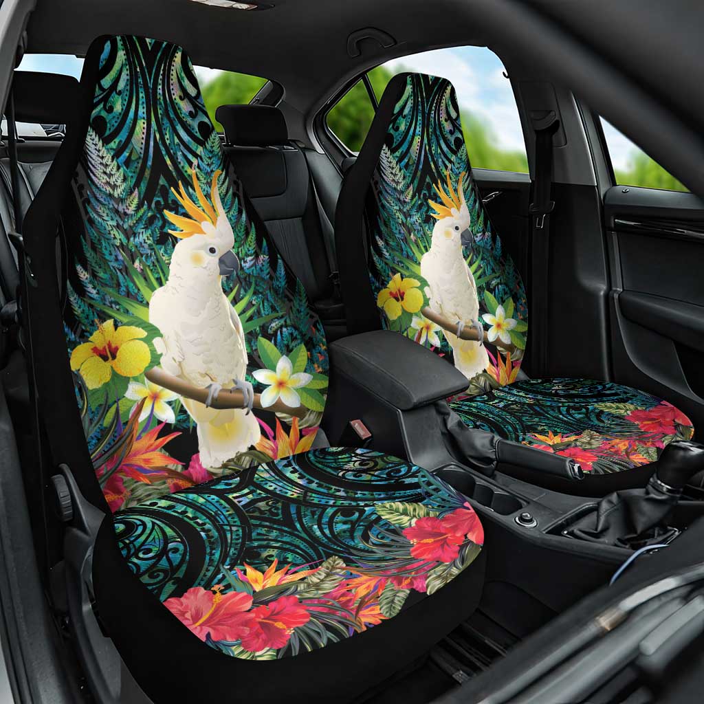 Sulphur-crested Cockatoo New Zealand Car Seat Cover Paua Shell Aotearoa Maori Tropical Flowers - Polynesian Pride