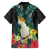 Sulphur-crested Cockatoo New Zealand Hawaiian Shirt Paua Shell Aotearoa Maori Tropical Flowers - Polynesian Pride