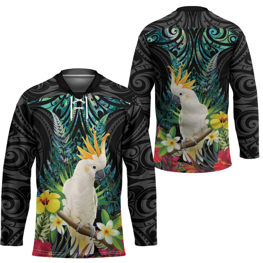 Sulphur-crested Cockatoo New Zealand Hockey Jersey Paua Shell Aotearoa Maori Tropical Flowers - Polynesian Pride