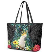 Sulphur-crested Cockatoo New Zealand Leather Tote Bag Paua Shell Aotearoa Maori Tropical Flowers - Polynesian Pride