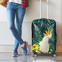 Sulphur-crested Cockatoo New Zealand Luggage Cover Paua Shell Aotearoa Maori Tropical Flowers - Polynesian Pride