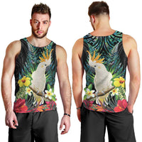 Sulphur-crested Cockatoo New Zealand Men Tank Top Paua Shell Aotearoa Maori Tropical Flowers - Polynesian Pride
