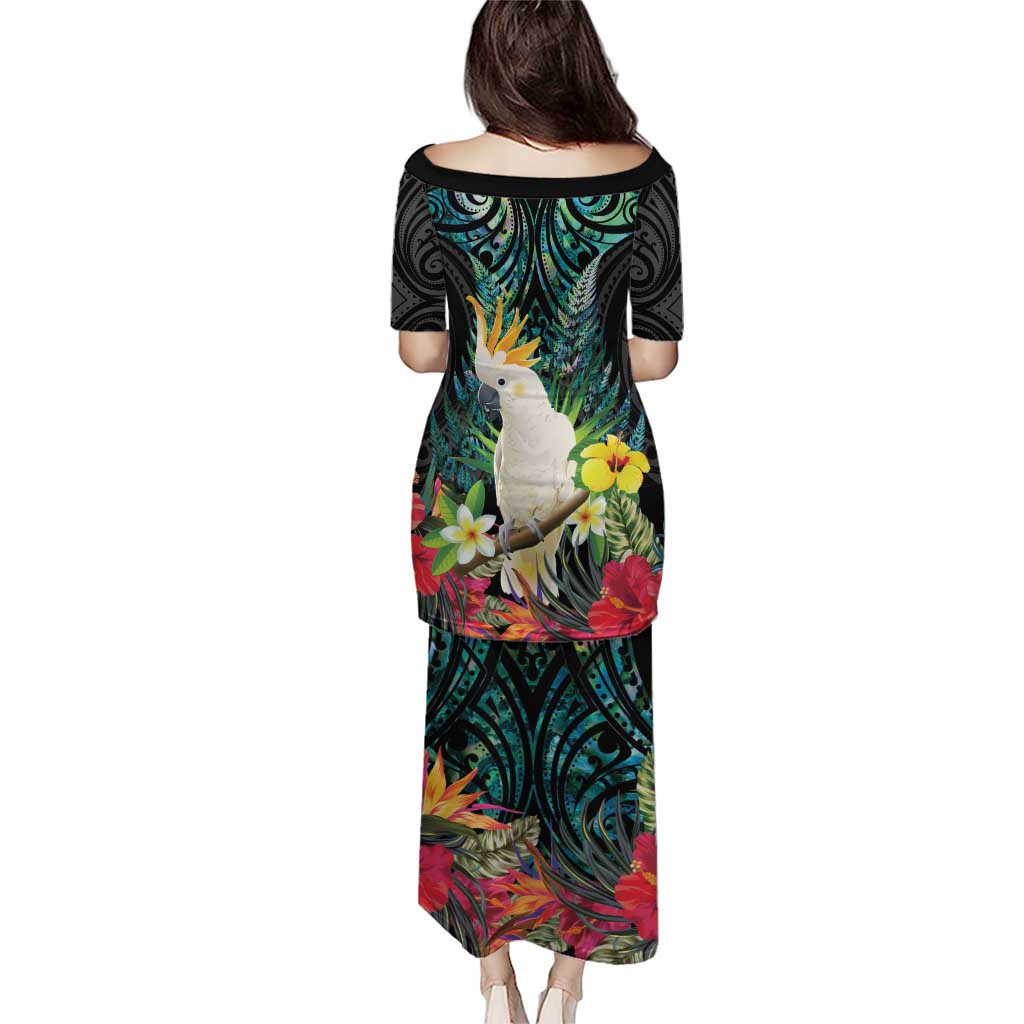 Sulphur-crested Cockatoo New Zealand Puletasi Paua Shell Aotearoa Maori Tropical Flowers - Polynesian Pride