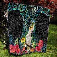 Sulphur-crested Cockatoo New Zealand Quilt Paua Shell Aotearoa Maori Tropical Flowers - Polynesian Pride