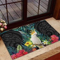 Sulphur-crested Cockatoo New Zealand Rubber Doormat Paua Shell Aotearoa Maori Tropical Flowers - Polynesian Pride