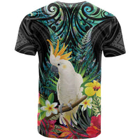 Sulphur-crested Cockatoo New Zealand T Shirt Paua Shell Aotearoa Maori Tropical Flowers - Polynesian Pride