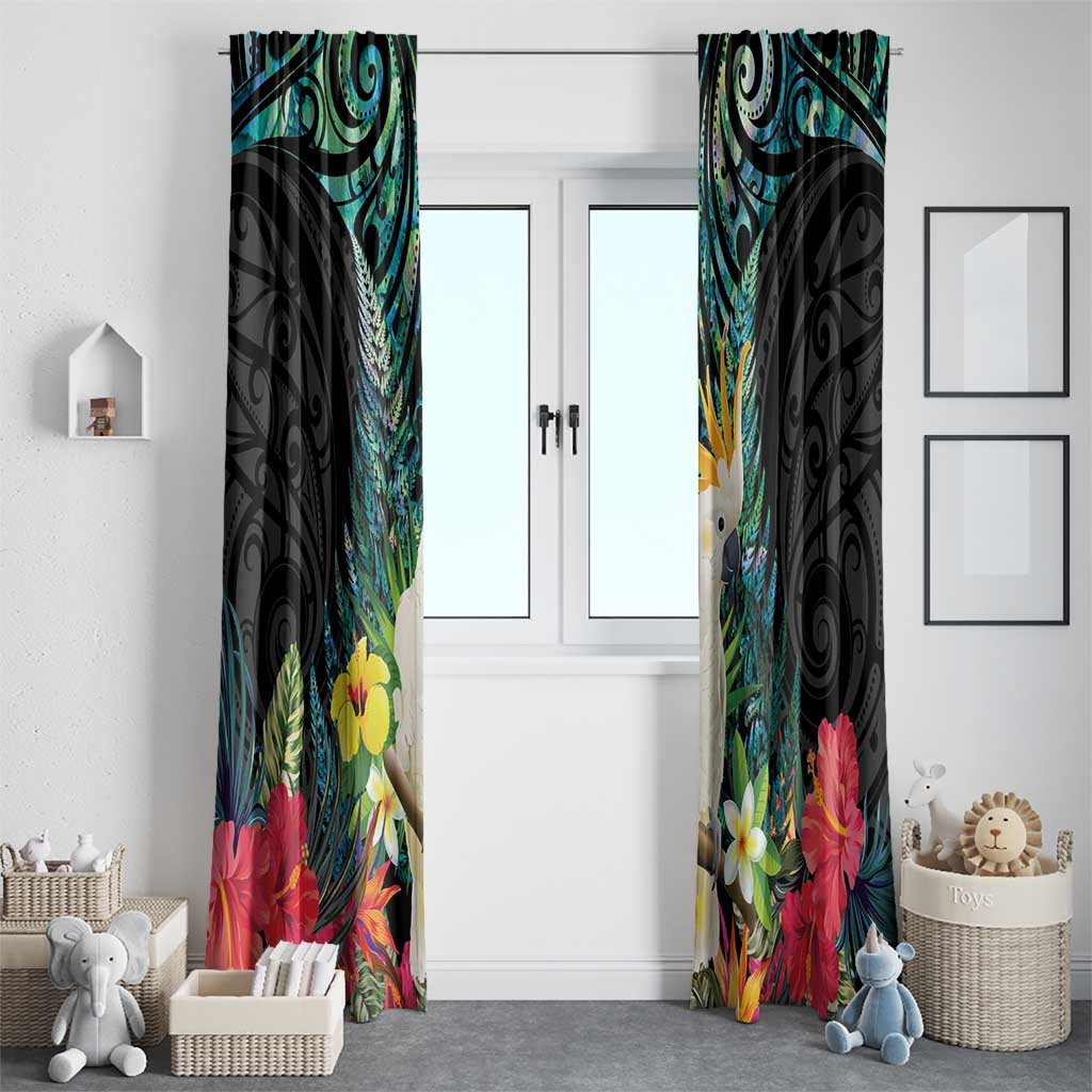 Sulphur-crested Cockatoo New Zealand Window Curtain Paua Shell Aotearoa Maori Tropical Flowers - Polynesian Pride