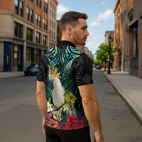 Sulphur-crested Cockatoo New Zealand Zipper Polo Shirt Paua Shell Aotearoa Maori Tropical Flowers - Polynesian Pride