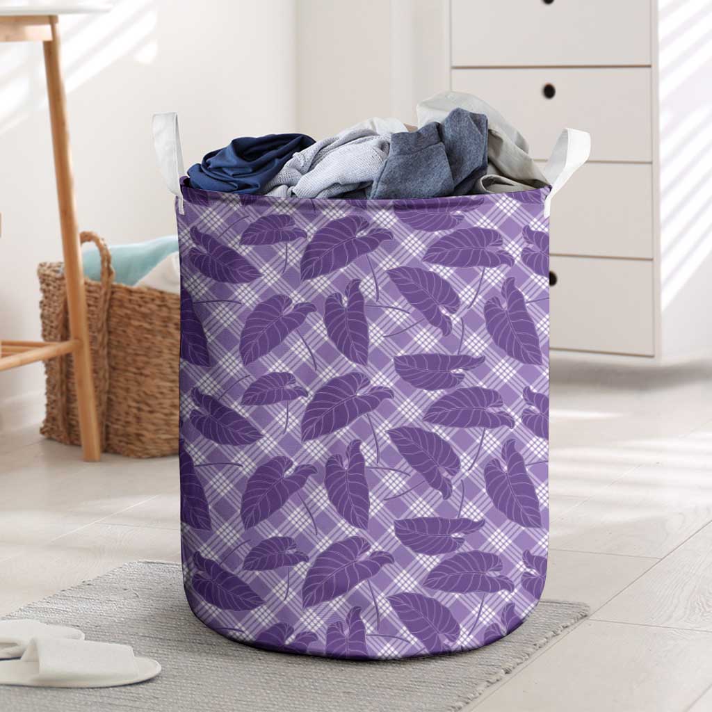 Purple Hawaii Kalo Palaka Motifs Laundry Basket Hawaiian Taro Leaves Elegant Vibes - Polynesian Pride