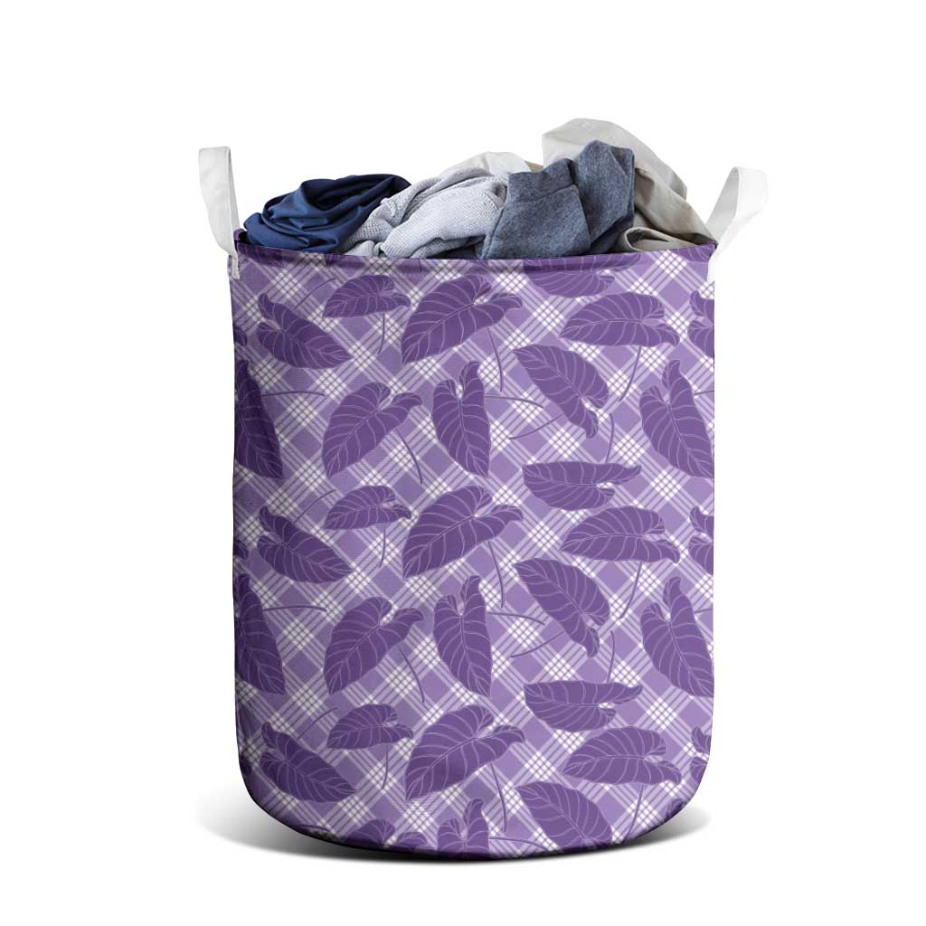 Purple Hawaii Kalo Palaka Motifs Laundry Basket Hawaiian Taro Leaves Elegant Vibes - Polynesian Pride