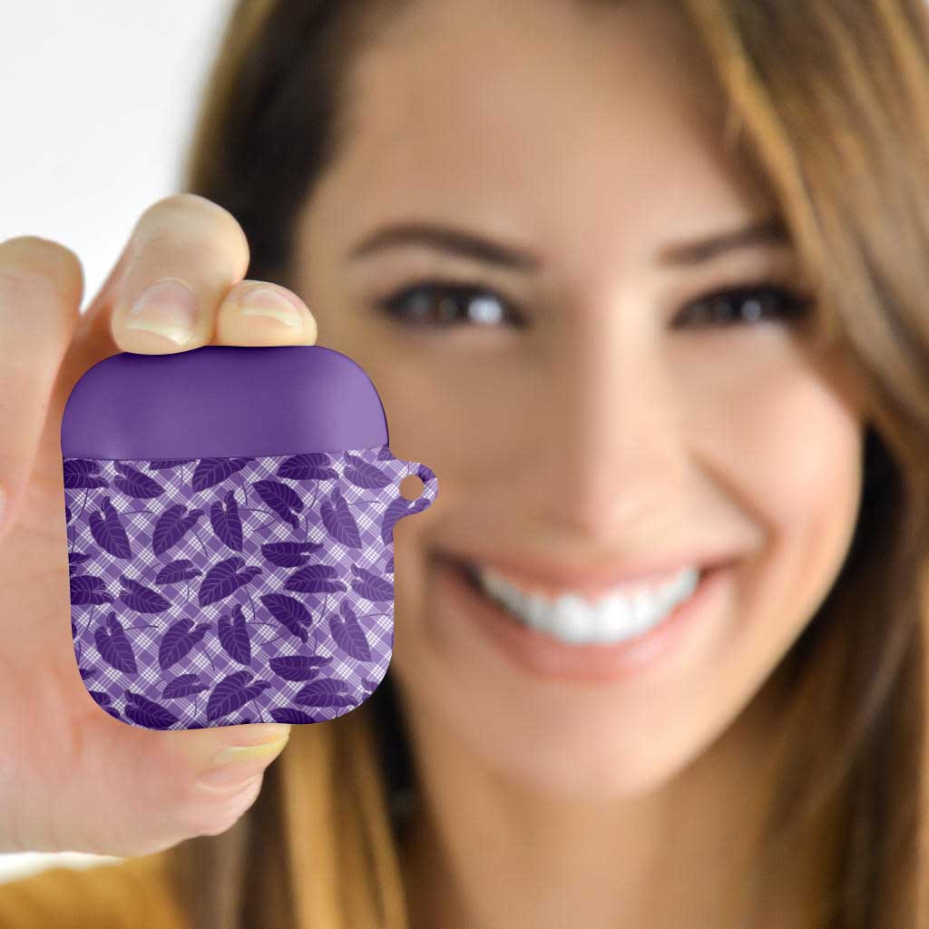 Purple Hawaii Kalo Palaka Motifs AirPods Case Hawaiian Taro Leaves Elegant Vibes - Polynesian Pride