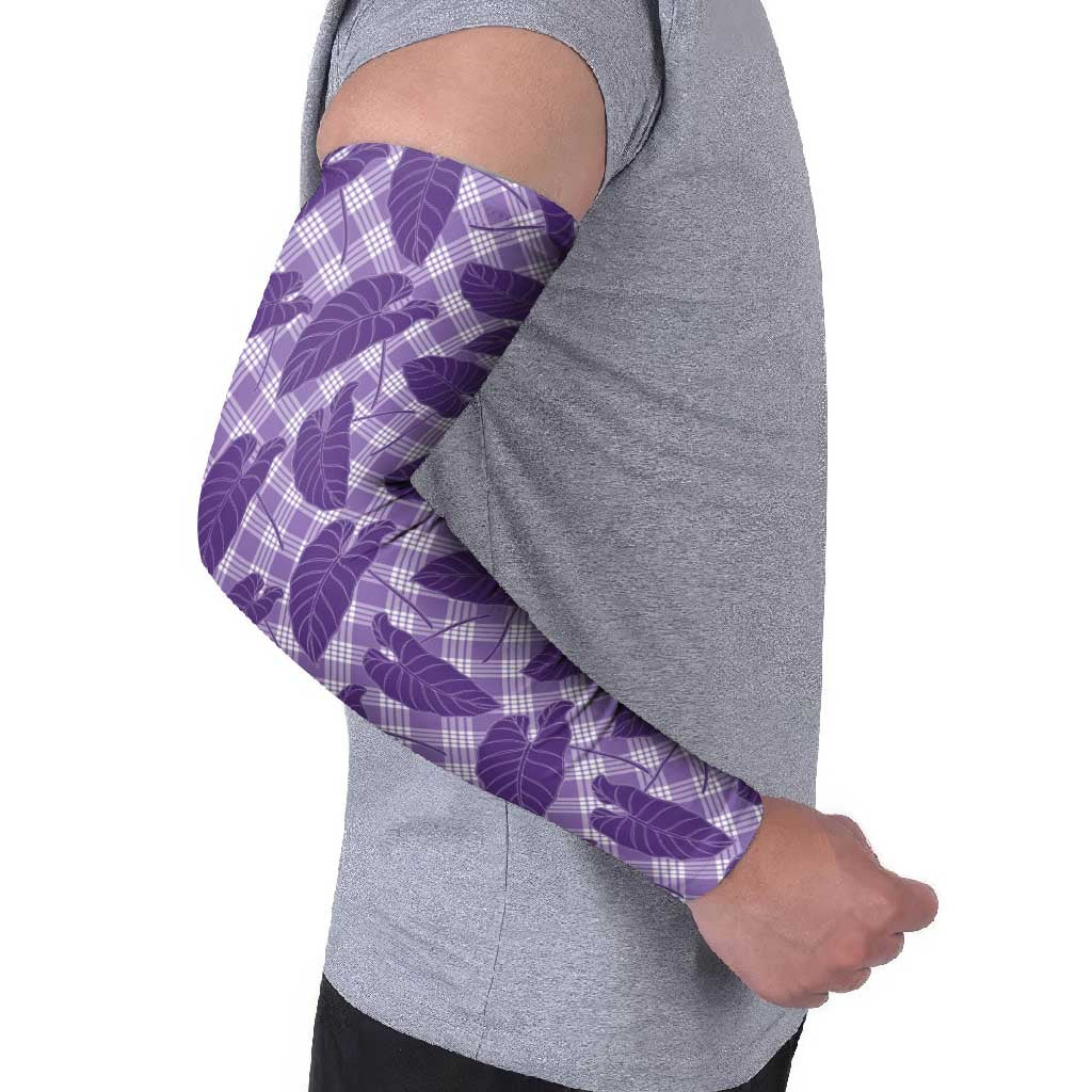 Purple Hawaii Kalo Palaka Motifs Arm Sleeves Hawaiian Taro Leaves Elegant Vibes - Polynesian Pride