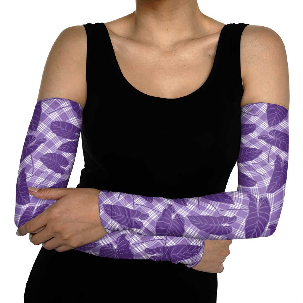 Purple Hawaii Kalo Palaka Motifs Arm Sleeves Hawaiian Taro Leaves Elegant Vibes - Polynesian Pride