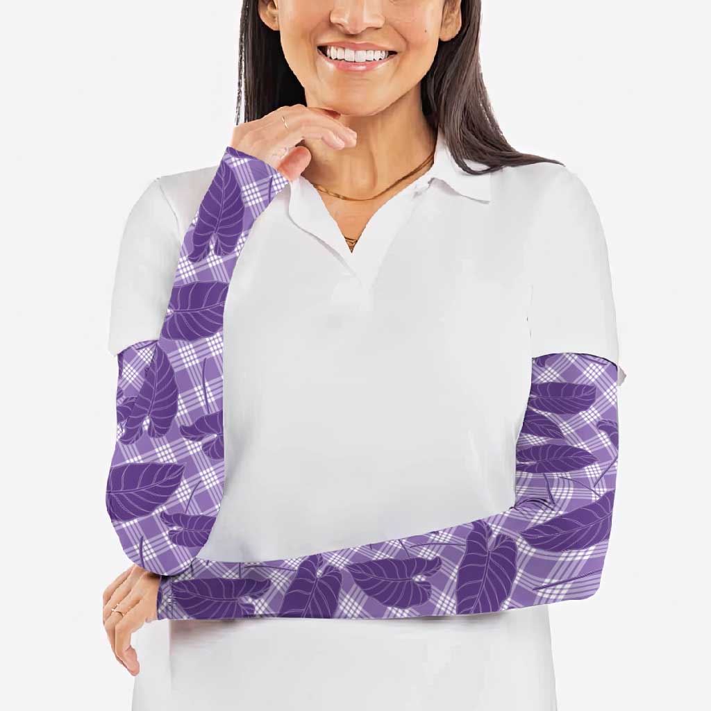 Purple Hawaii Kalo Palaka Motifs Arm Sleeves Hawaiian Taro Leaves Elegant Vibes - Polynesian Pride