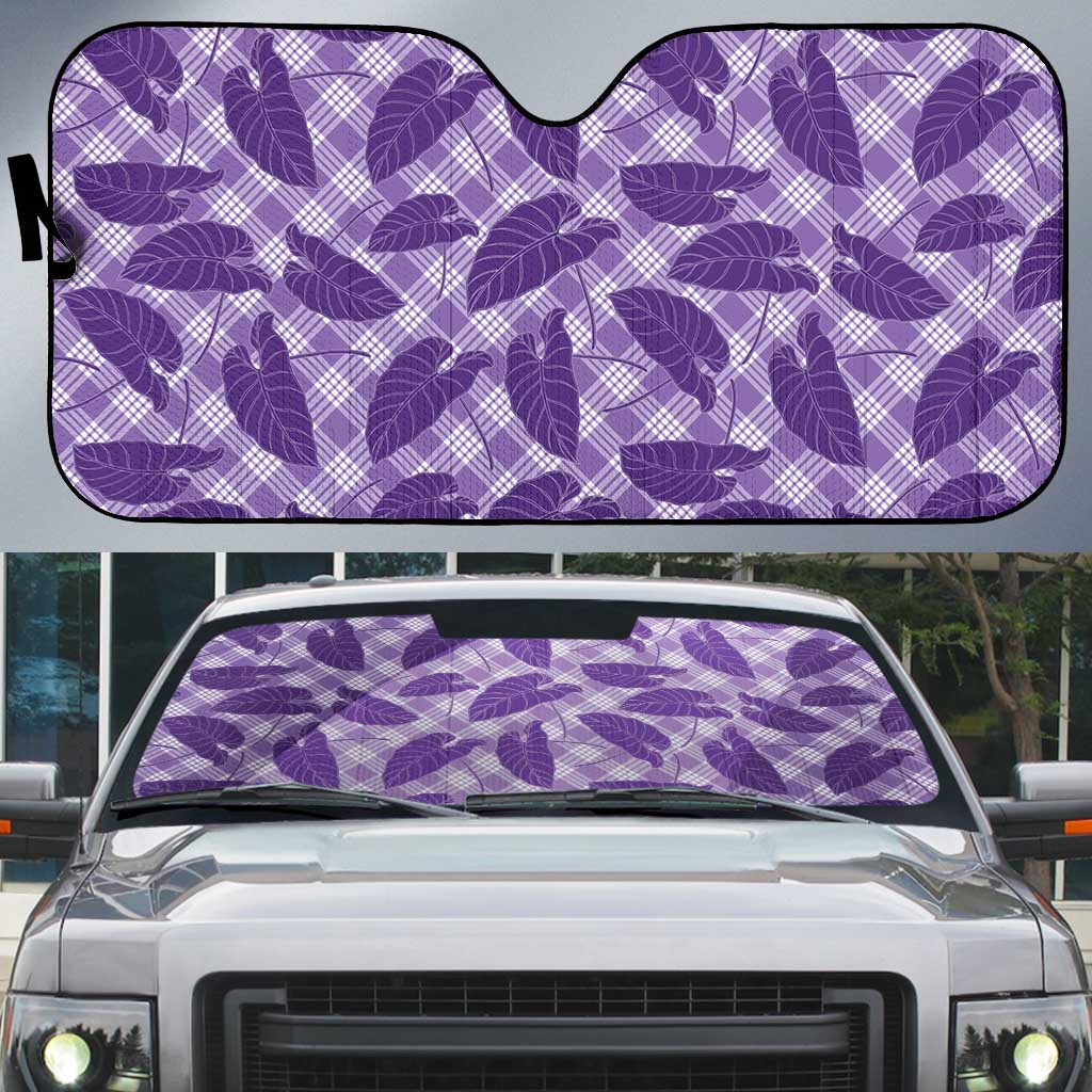Purple Hawaii Kalo Palaka Motifs Auto Sun Shade Hawaiian Taro Leaves Elegant Vibes - Polynesian Pride