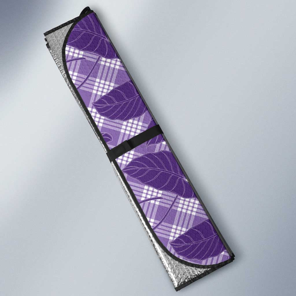 Purple Hawaii Kalo Palaka Motifs Auto Sun Shade Hawaiian Taro Leaves Elegant Vibes - Polynesian Pride