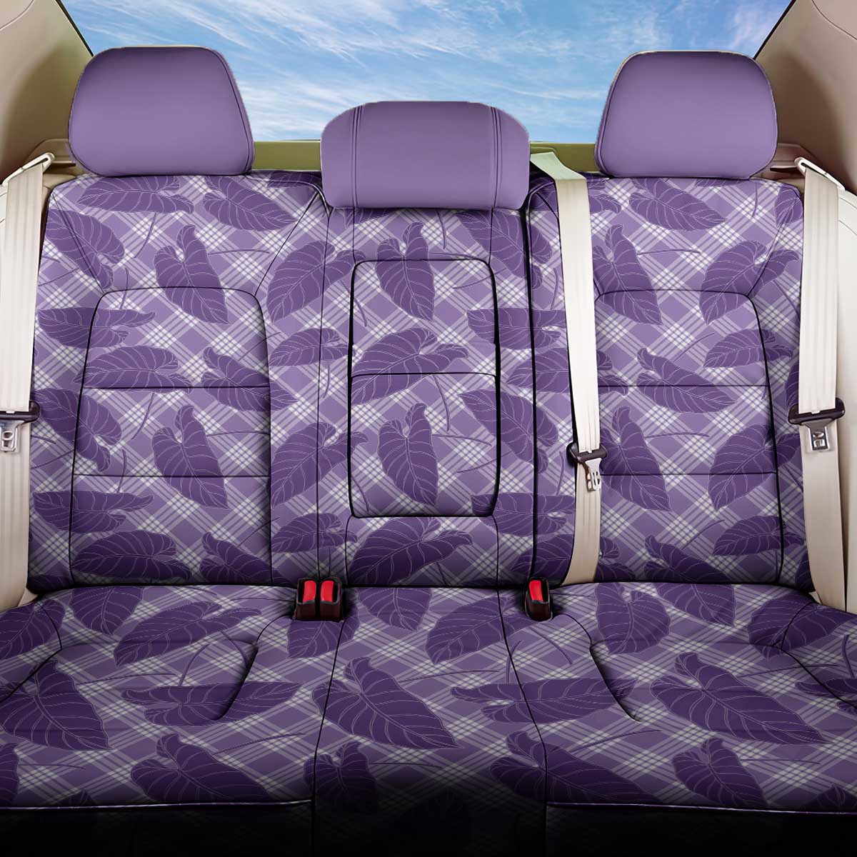 Purple Hawaii Kalo Palaka Motifs Back Car Seat Cover Hawaiian Taro Leaves Elegant Vibes - Polynesian Pride