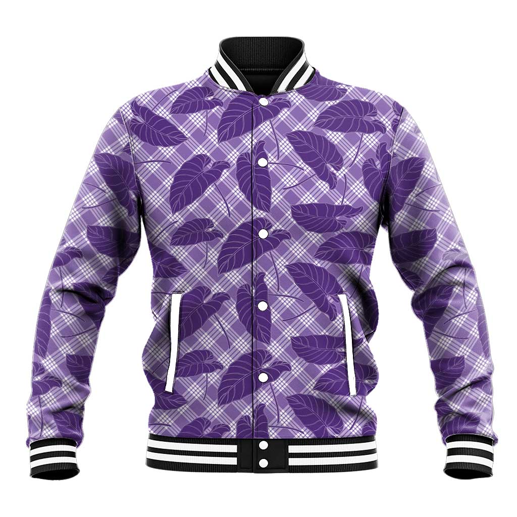 Purple Hawaii Kalo Palaka Motifs Baseball Jacket Hawaiian Taro Leaves Elegant Vibes - Polynesian Pride