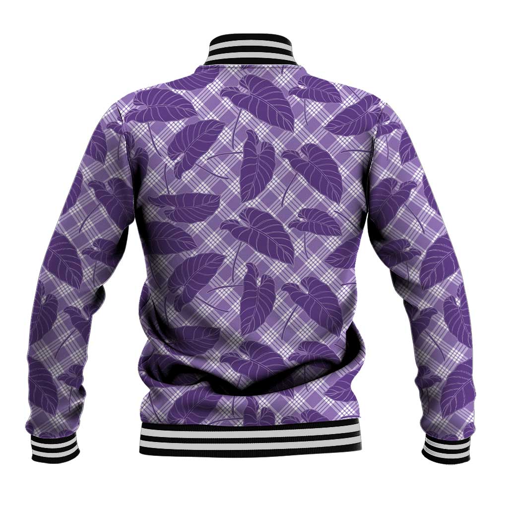 Purple Hawaii Kalo Palaka Motifs Baseball Jacket Hawaiian Taro Leaves Elegant Vibes - Polynesian Pride