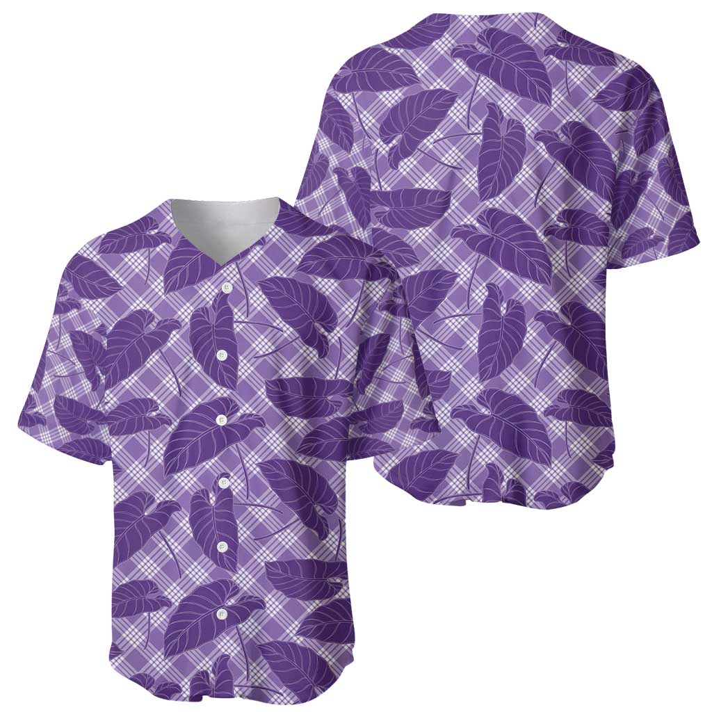 Purple Hawaii Kalo Palaka Motifs Baseball Jersey Hawaiian Taro Leaves Elegant Vibes - Polynesian Pride
