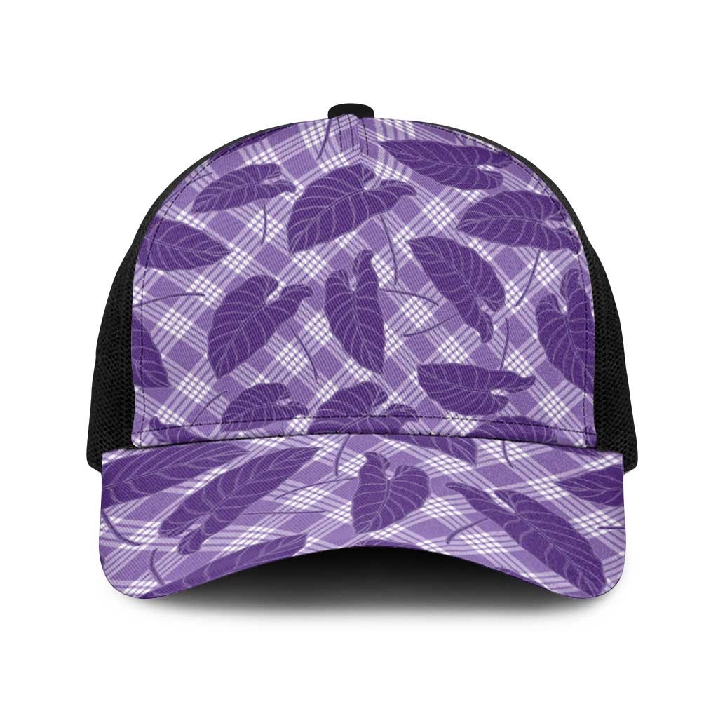 Purple Hawaii Kalo Palaka Motifs Baseball Net Cap Hawaiian Taro Leaves Elegant Vibes LT14 One Size Black Purple - Polynesian Pride