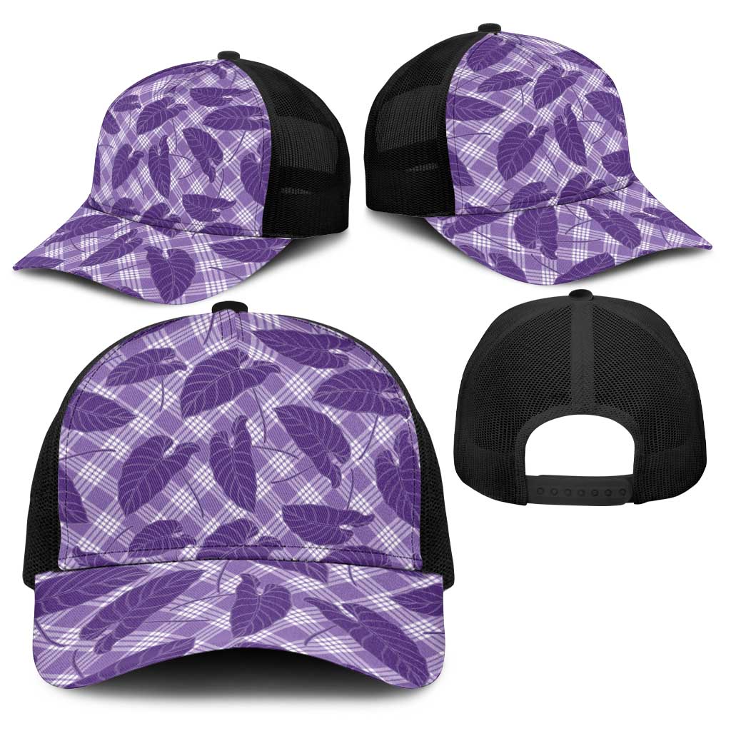 Purple Hawaii Kalo Palaka Motifs Baseball Net Cap Hawaiian Taro Leaves Elegant Vibes LT14 - Polynesian Pride