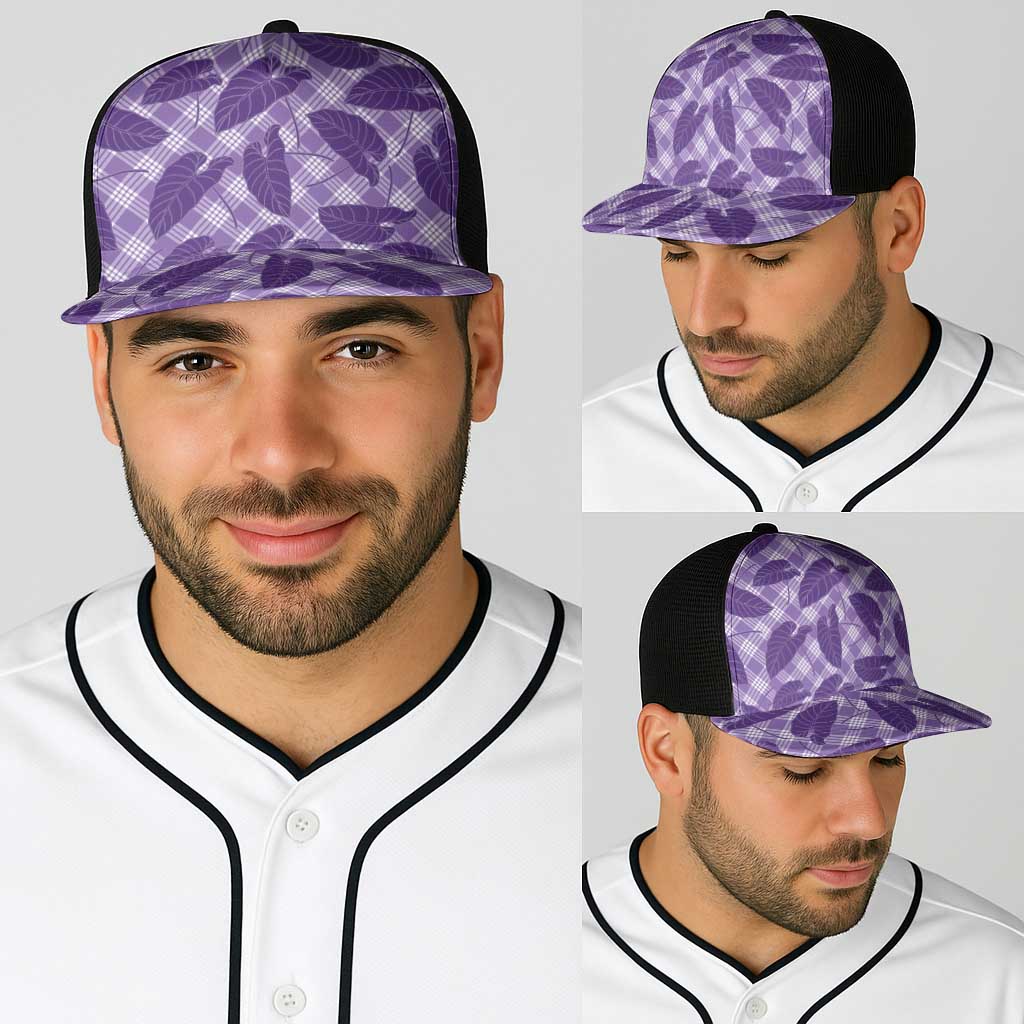 Purple Hawaii Kalo Palaka Motifs Baseball Net Cap Hawaiian Taro Leaves Elegant Vibes LT14 - Polynesian Pride