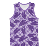 Purple Hawaii Kalo Palaka Motifs Basketball Jersey Hawaiian Taro Leaves Elegant Vibes - Polynesian Pride
