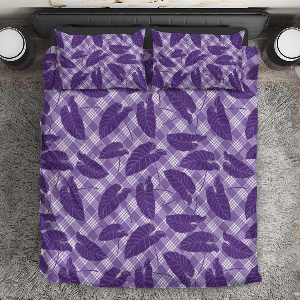 Purple Hawaii Kalo Palaka Motifs Bedding Set Hawaiian Taro Leaves Elegant Vibes - Polynesian Pride