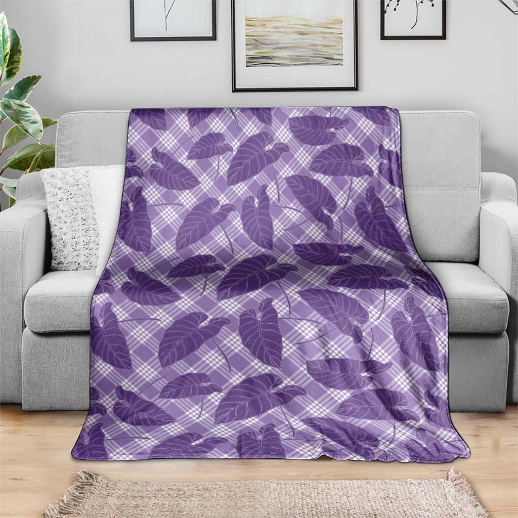 Purple Hawaii Kalo Palaka Motifs Blanket Hawaiian Taro Leaves Elegant Vibes - Polynesian Pride