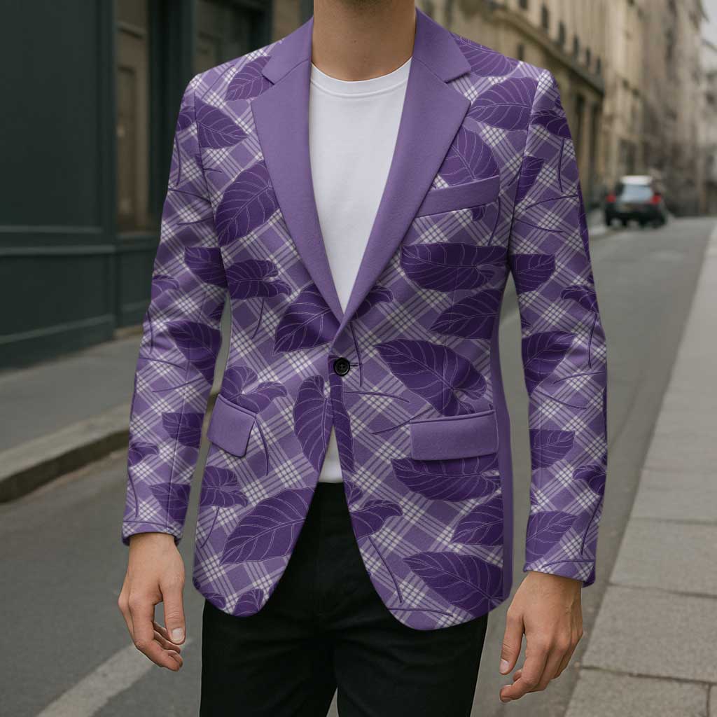 Purple Hawaii Kalo Palaka Motifs Blazer Hawaiian Taro Leaves Elegant Vibes - Polynesian Pride
